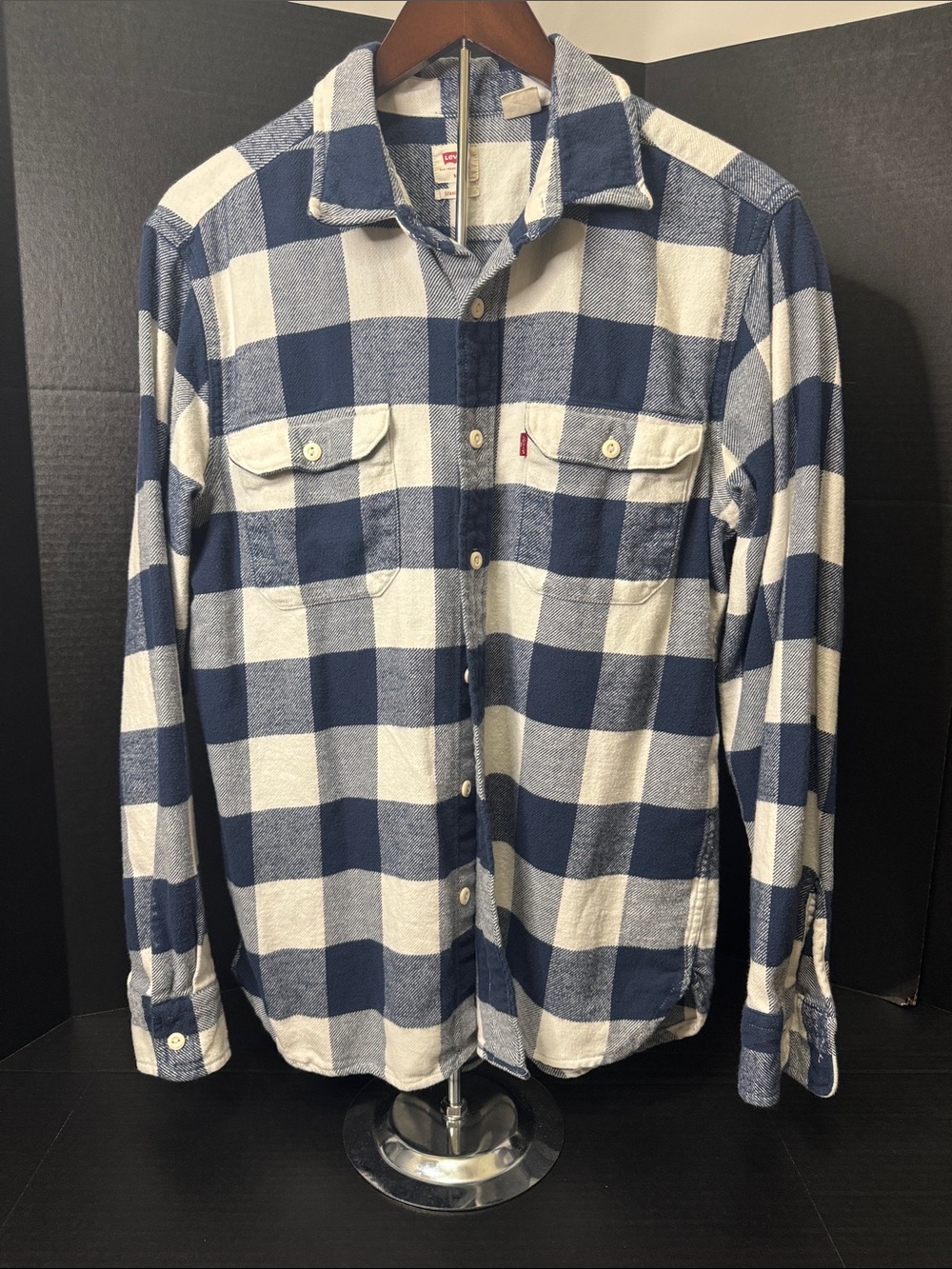 Levi's Men's Navy and White Large-Check Button-Down Shirt